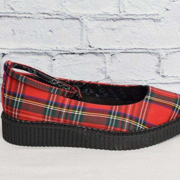 NEW IN BOX T.U.K. Footwear Red Plaid Pointed Ballet Creeper - Picture 6 of 8